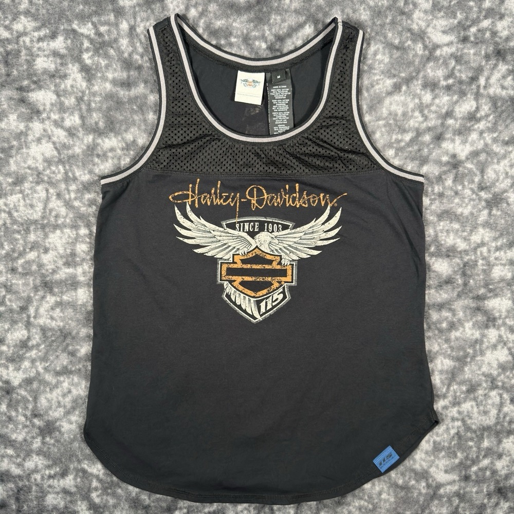 Harley Davidson 115 Years Anniversary Tank Top Womens Size M Black Double Sided